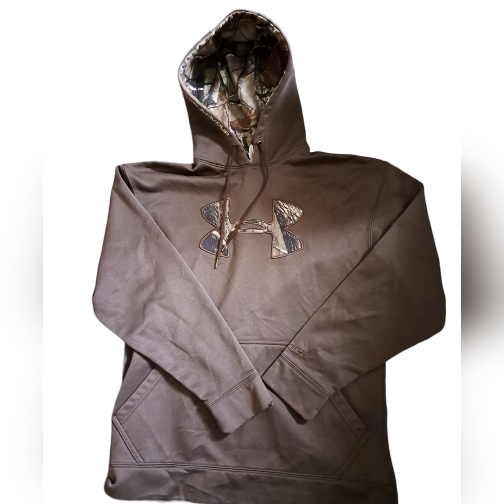 UNDER ARMOUR STORM brown hooded sweater pullover hoody camo woodsy accent small